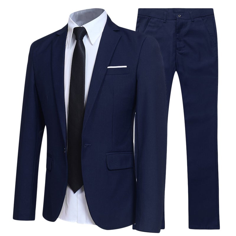 YFFUSHI Slim Fit 2 Piece Suit for Men One Button Casual/Formal/Wedding Tuxedo,Navy,XX-Large - Image 1